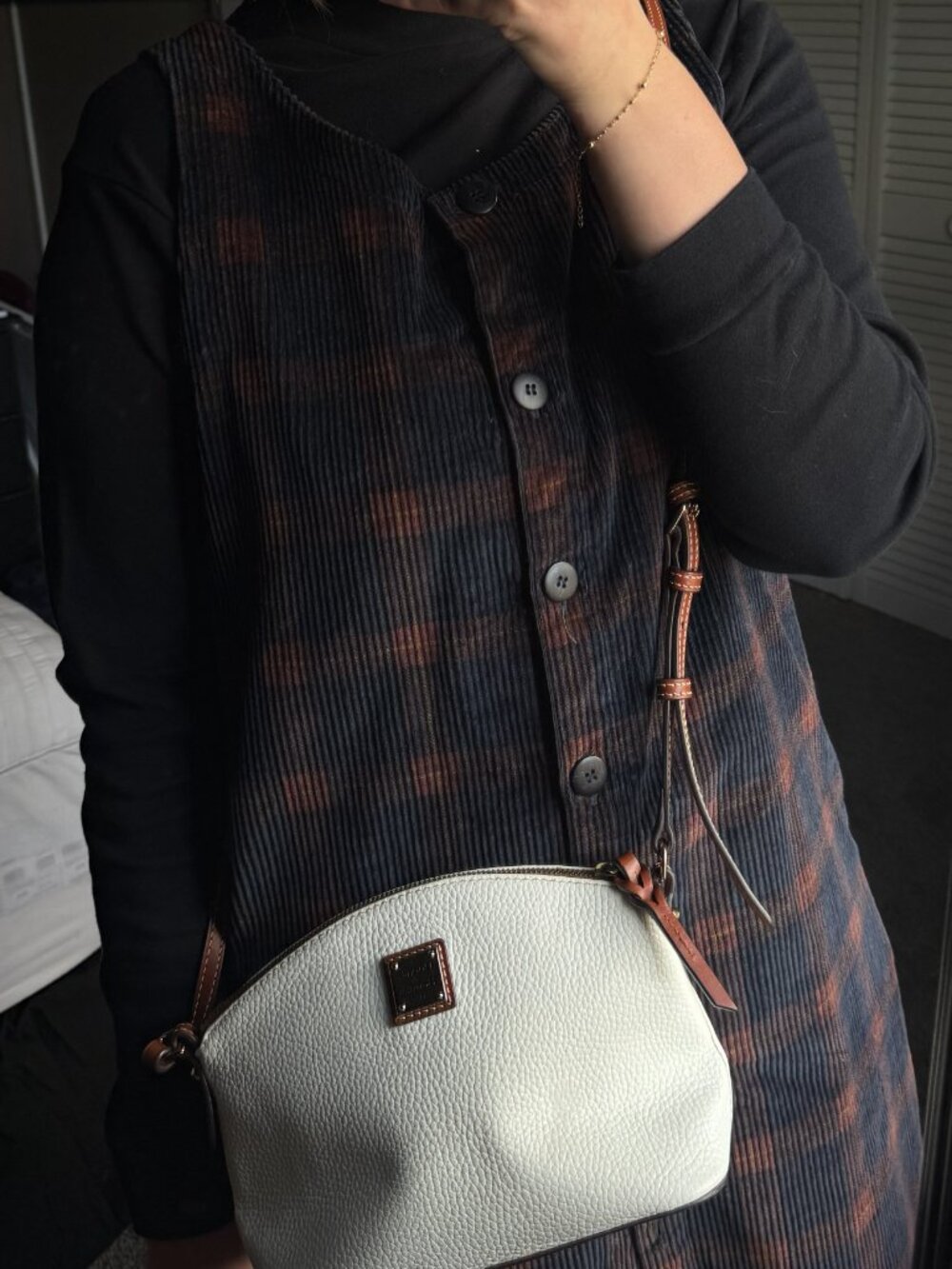 Dooney & Bourke Cream Pebble Leather Crossbody with Tan Trim